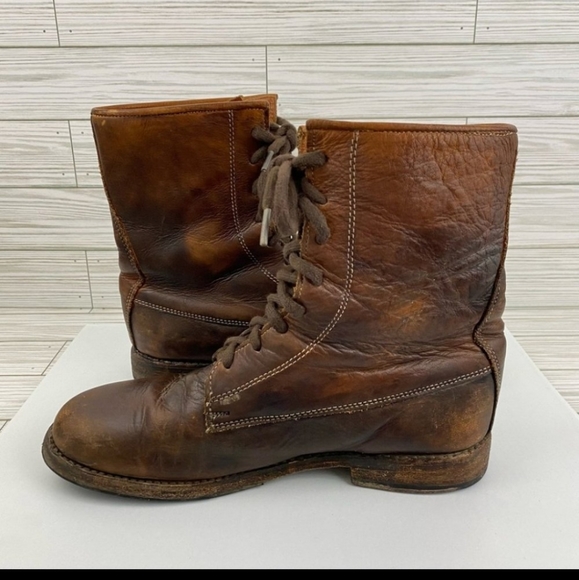 Bed Stu Cobbler Series Studded Distressed Brown Leather Lace Up Boots Size 9 - Picture 9 of 13